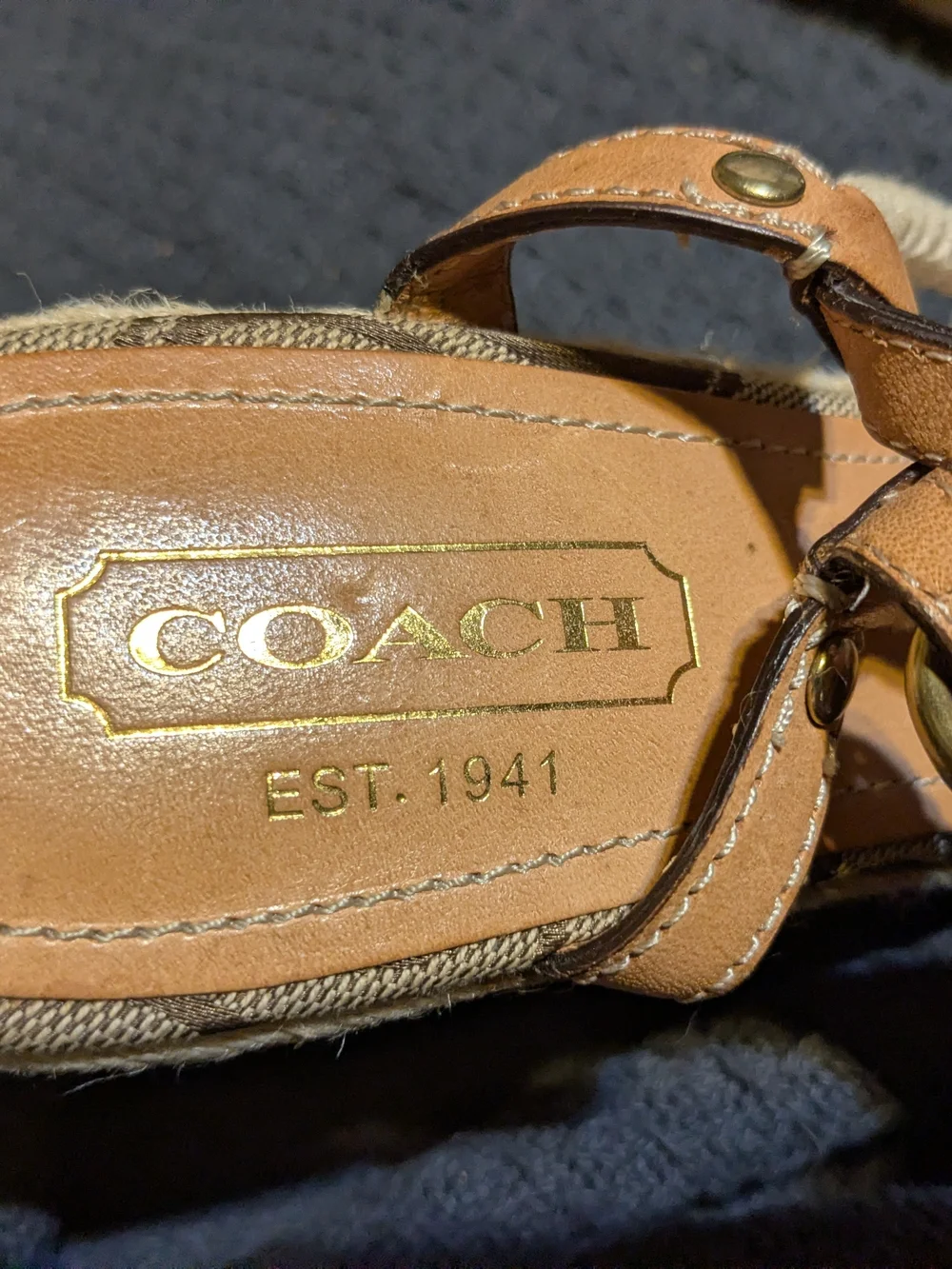 Coach Catalina size 7 Brown Signature Canvas Espadrille Wedges with Rope T-Strap